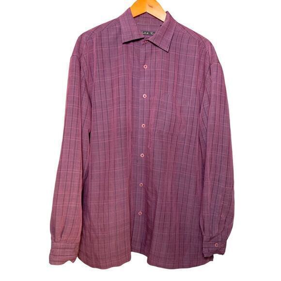 Batik Bay Shirt Men's Long Sleeve Collared Button-Up Casual Purple Plaid Size XL - Picture 1 of 9